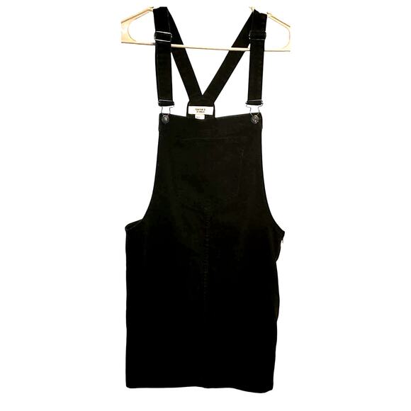 Forever 21 Black Jean Overall Bib Shortall Denim Dress Size Small - Picture 1 of 6